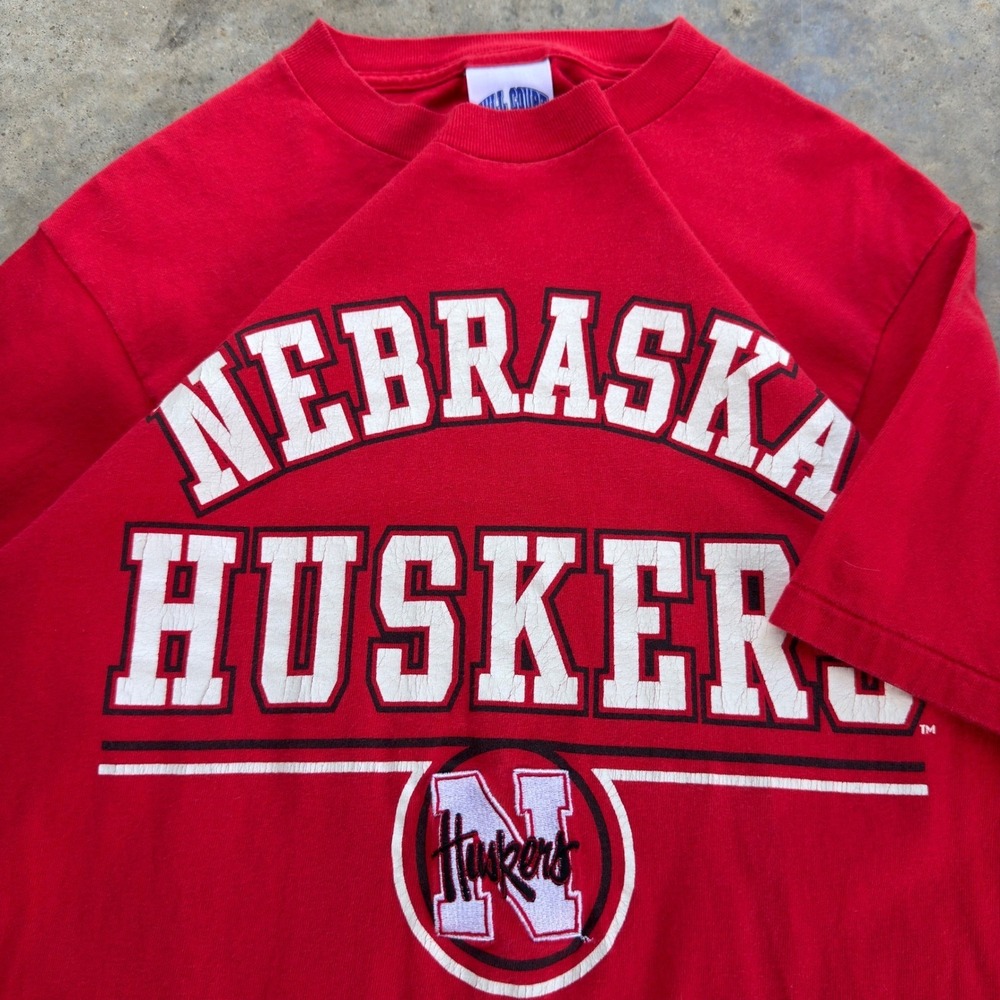 Vintage 90s Full Court Nebraska Huskers Single Stitch T-Shirt Red Mens M (d12)